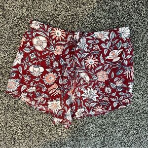 Deep red floral flowy shorts by Abercrombie & Fitch